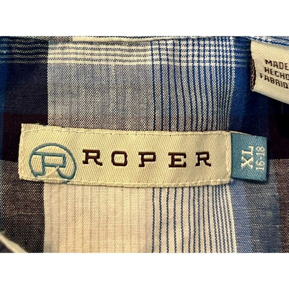 Roper Youth Child Boys XL Pearl Snap Plaid Blue Long Sleeve Shirt Western Cowboy - Picture 6 of 7
